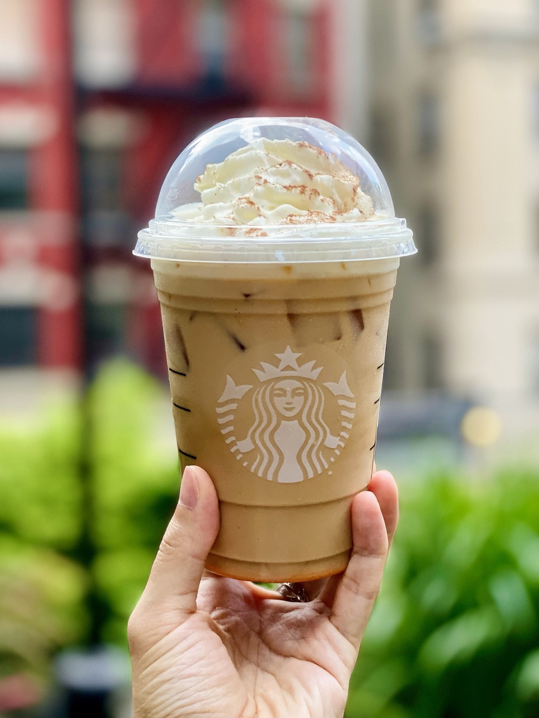 A Starbucks cup held up in the sun